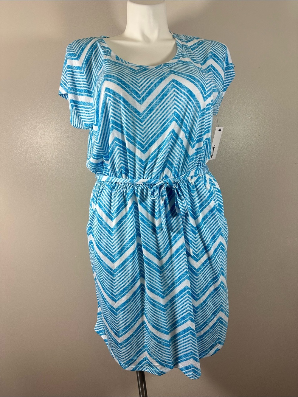 NWT SONOMA Goods for Life Women’s Sz XL Short Sleeve Sun Dress Zigzag Waist Tie